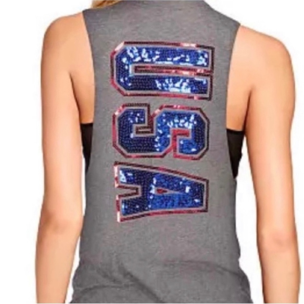 Victorias Secret PINK NWT Gray Sleeveless “USA” Sequin Muscle Tank XS - Picture 3 of 10